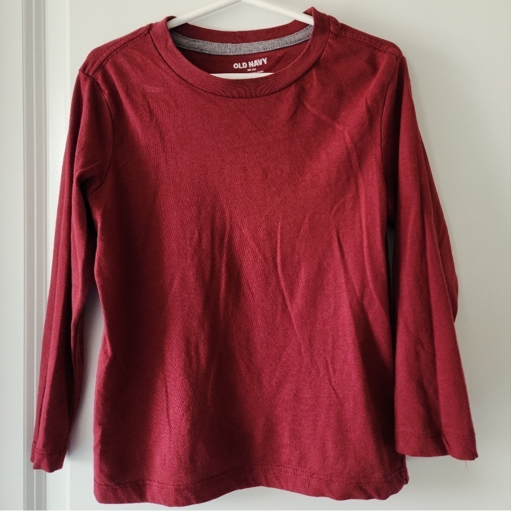 Kid's sz XS 5 Burgundy Red Long Sleeve Crew‎ Neck T-Shirt Basic Tee Fall School